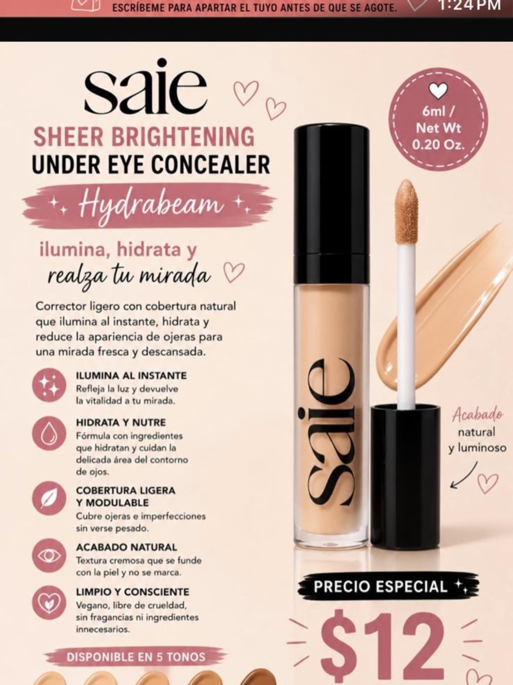 Saie Hydrabeam Under Eye Concealer - Light Beige